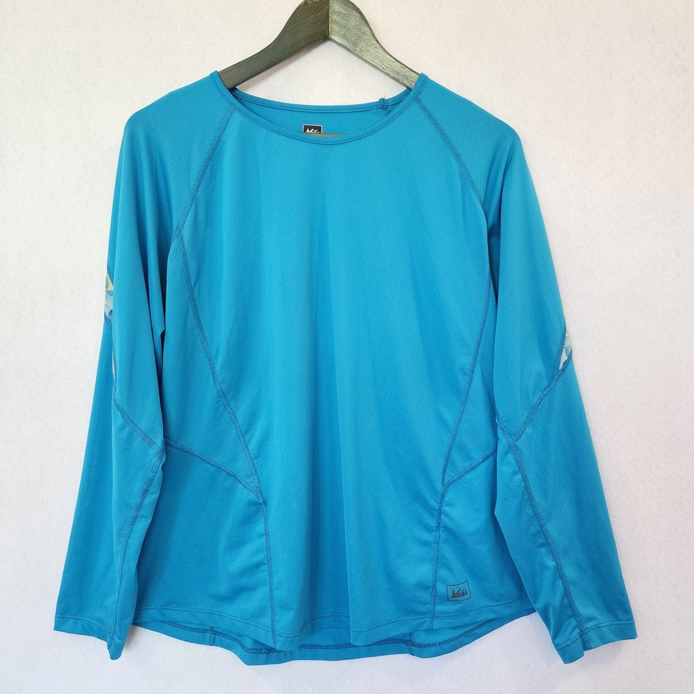 REI Womens 1X Blue Long Sleeve Active Hiking Shirt Moisture Wicking Activewear